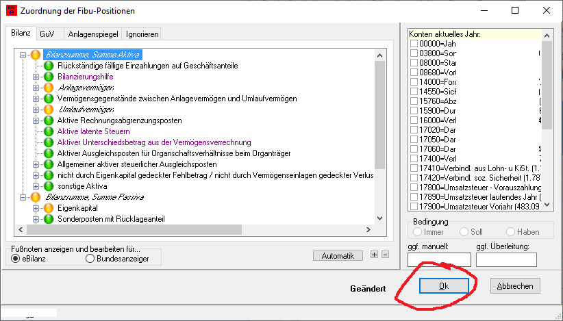 Speichern der Fibu-Zuordnungen