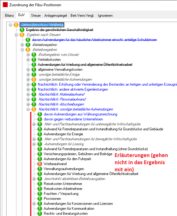 Nachrichtliche Erläuterung des sonstigen betrieblichen Aufwendungen beim Umsatzkostenverfahren