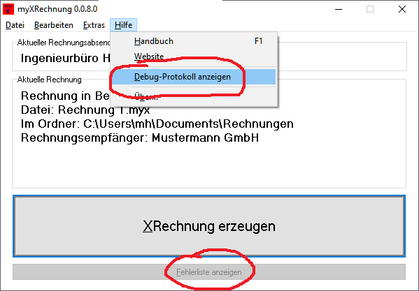 Fehlerliste und Debug-Protkoll anzeigen