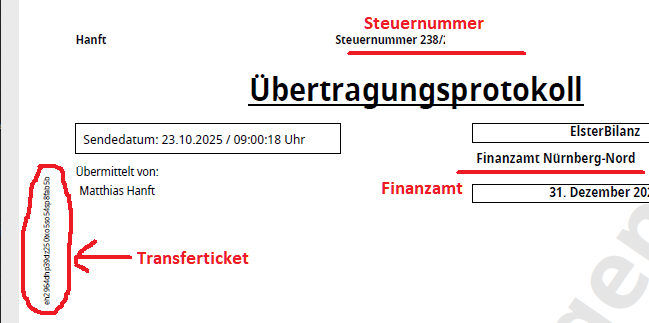 Protokoll mit Transferticket