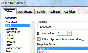 Formatierung der Betragsspalte