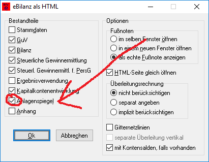 Anlagenspiegel in HTML-Anzeige ausgeben