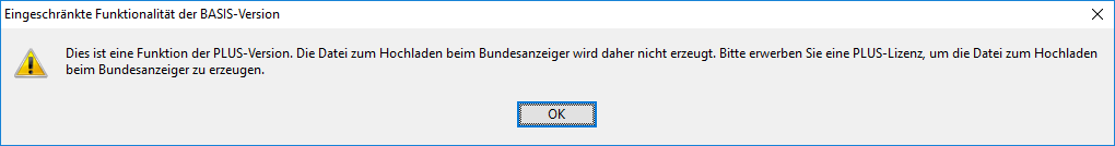 Warnmeldung der BASIS-Version bei der Bundesanzeiger-Ansicht