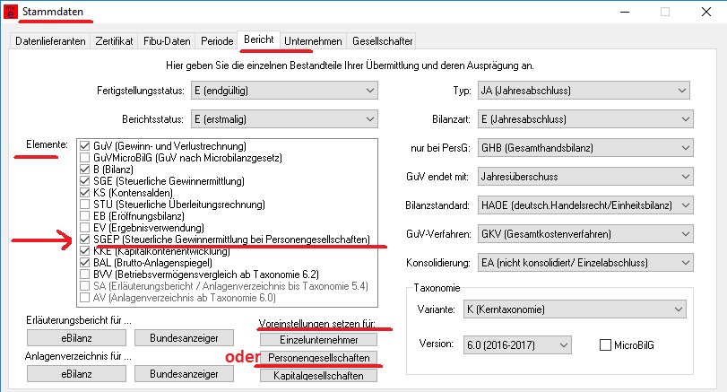 Berichtsteile für Personengesellschaften