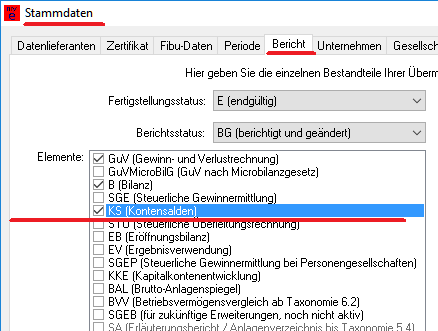 KS in den Berichtsstammdaten aktivieren